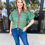 THML - Teal Paisley Blouse-200 Fashion Blouses-THML-July & June Women's Fashion Boutique Located in San Antonio, Texas