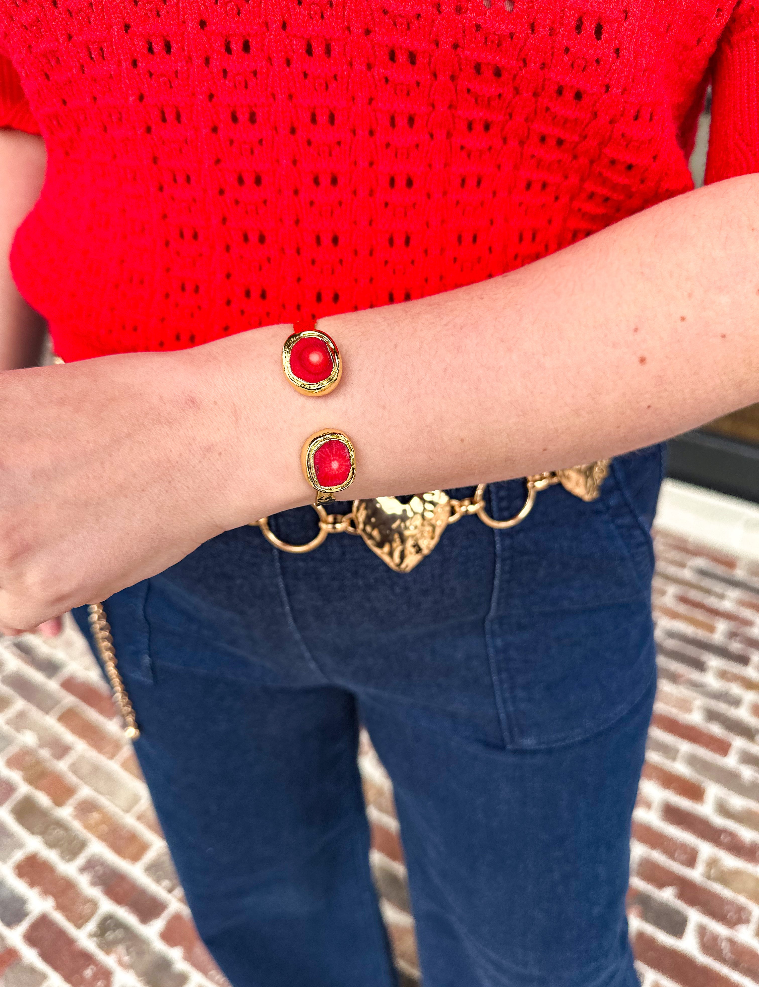 Easton Elle - Misty Cuff - Gold - Red Raw Coral-110 Jewelry & Hair-Easton Elle-July & June Women's Fashion Boutique Located in San Antonio, Texas