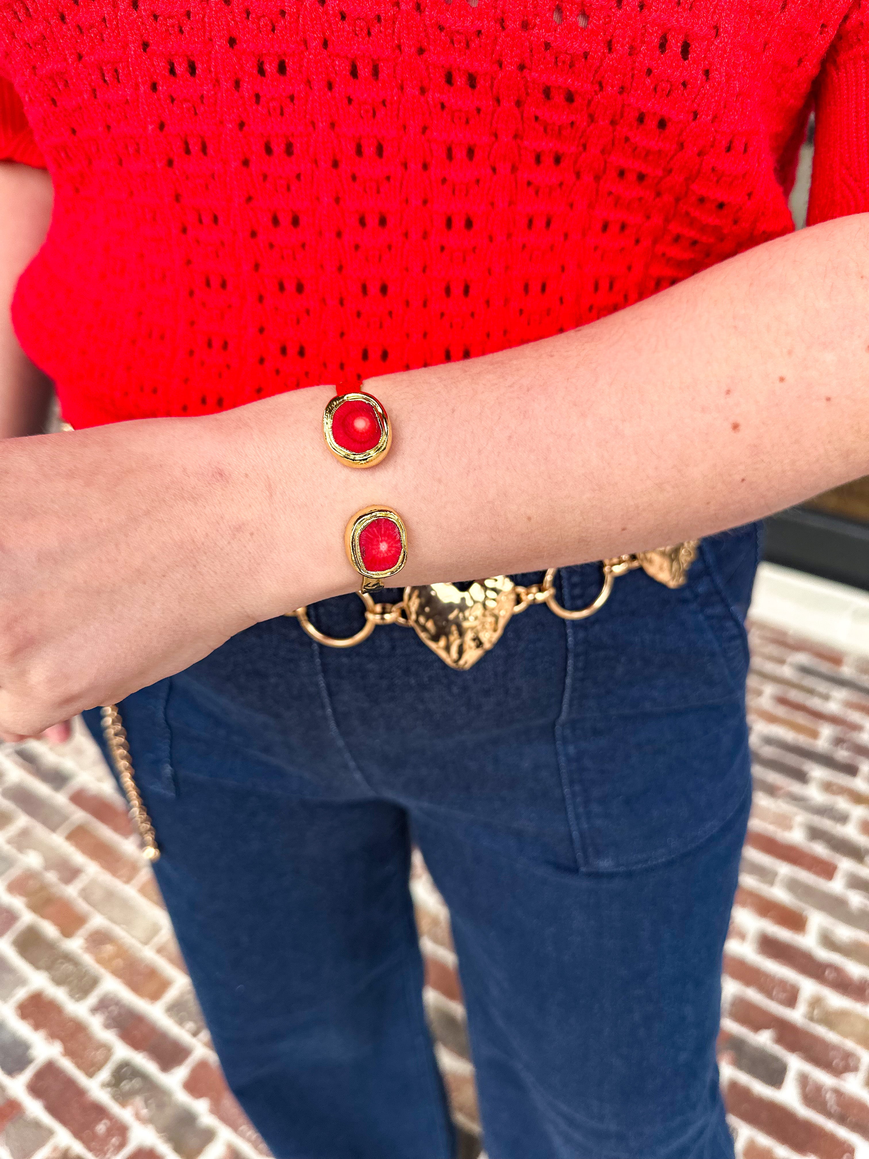 Easton Elle - Misty Cuff - Gold - Red Raw Coral-110 Jewelry & Hair-Easton Elle-July & June Women's Fashion Boutique Located in San Antonio, Texas