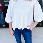 Scalloped Sweater Top - Cream-230 Sweaters/Cardis-ENTRO-July & June Women's Fashion Boutique Located in San Antonio, Texas