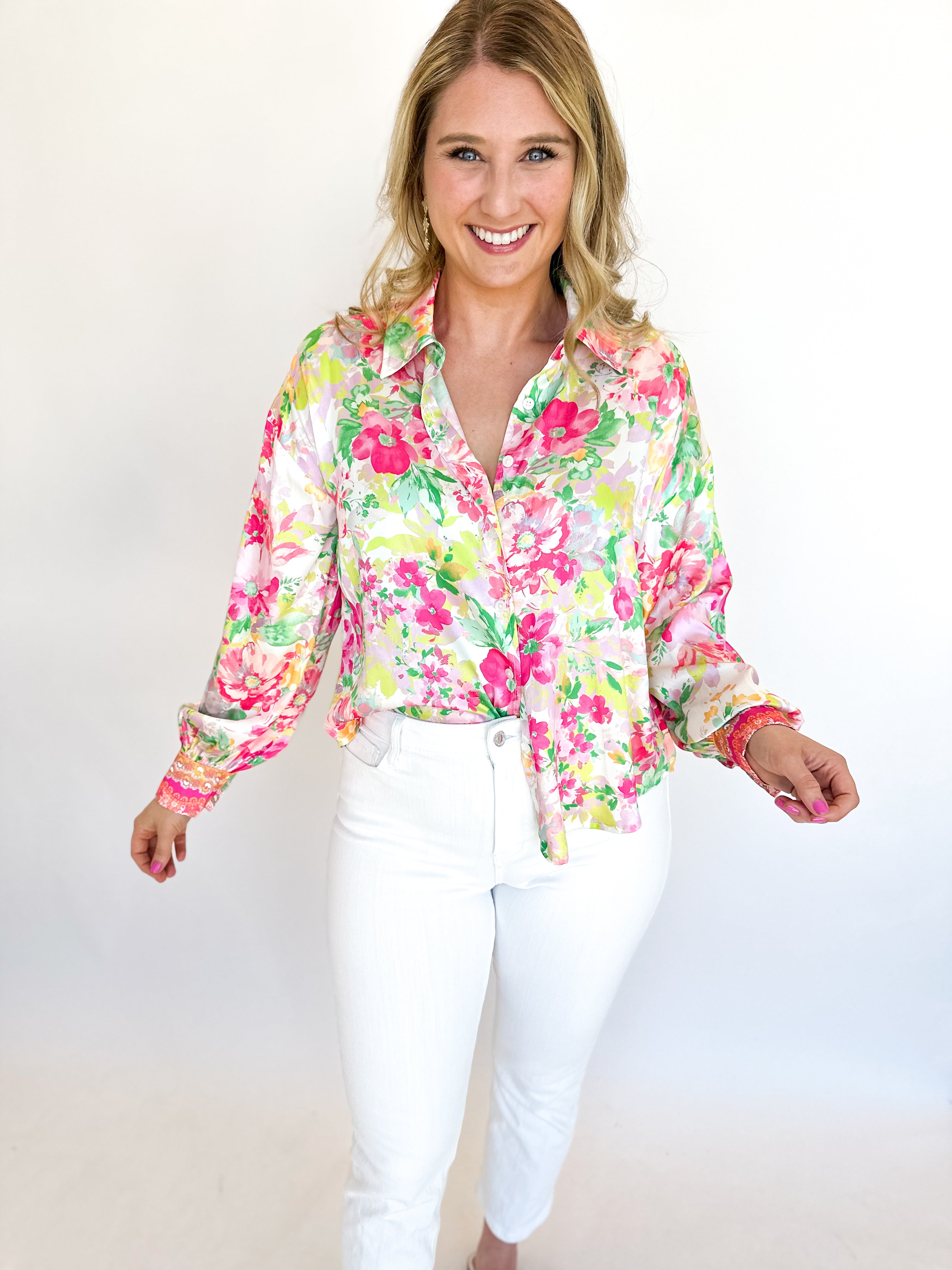 Floral Paradise Blouse-200 Fashion Blouses-CURRENT AIR CLOTHING-July & June Women's Fashion Boutique Located in San Antonio, Texas