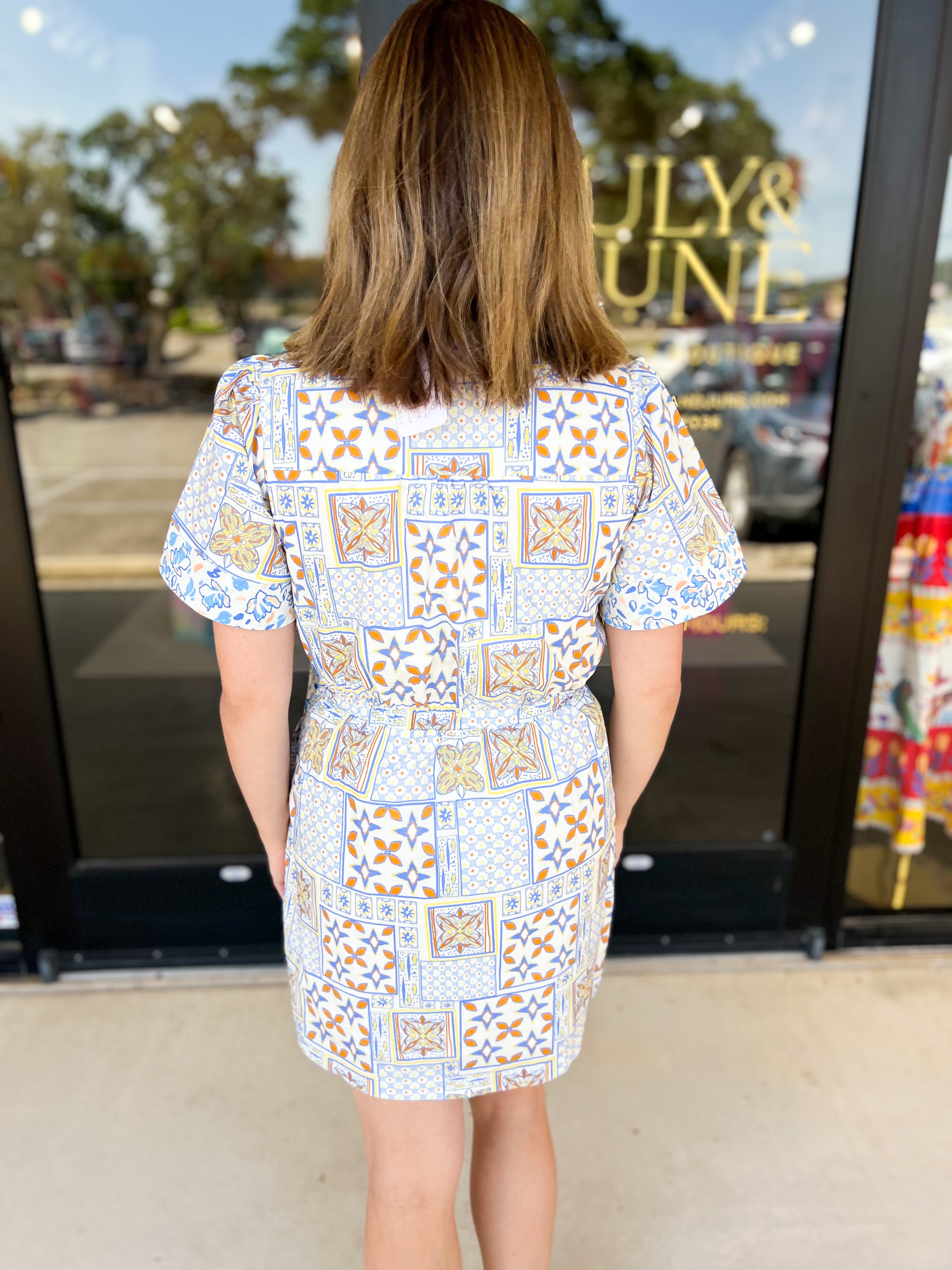 Patchwork Wrap Mini Dress-510 Mini-&MERCI-July & June Women's Fashion Boutique Located in San Antonio, Texas