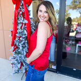 Satin Chic Cami - Red-200 Fashion Blouses-SKIES ARE BLUE-July & June Women's Fashion Boutique Located in San Antonio, Texas