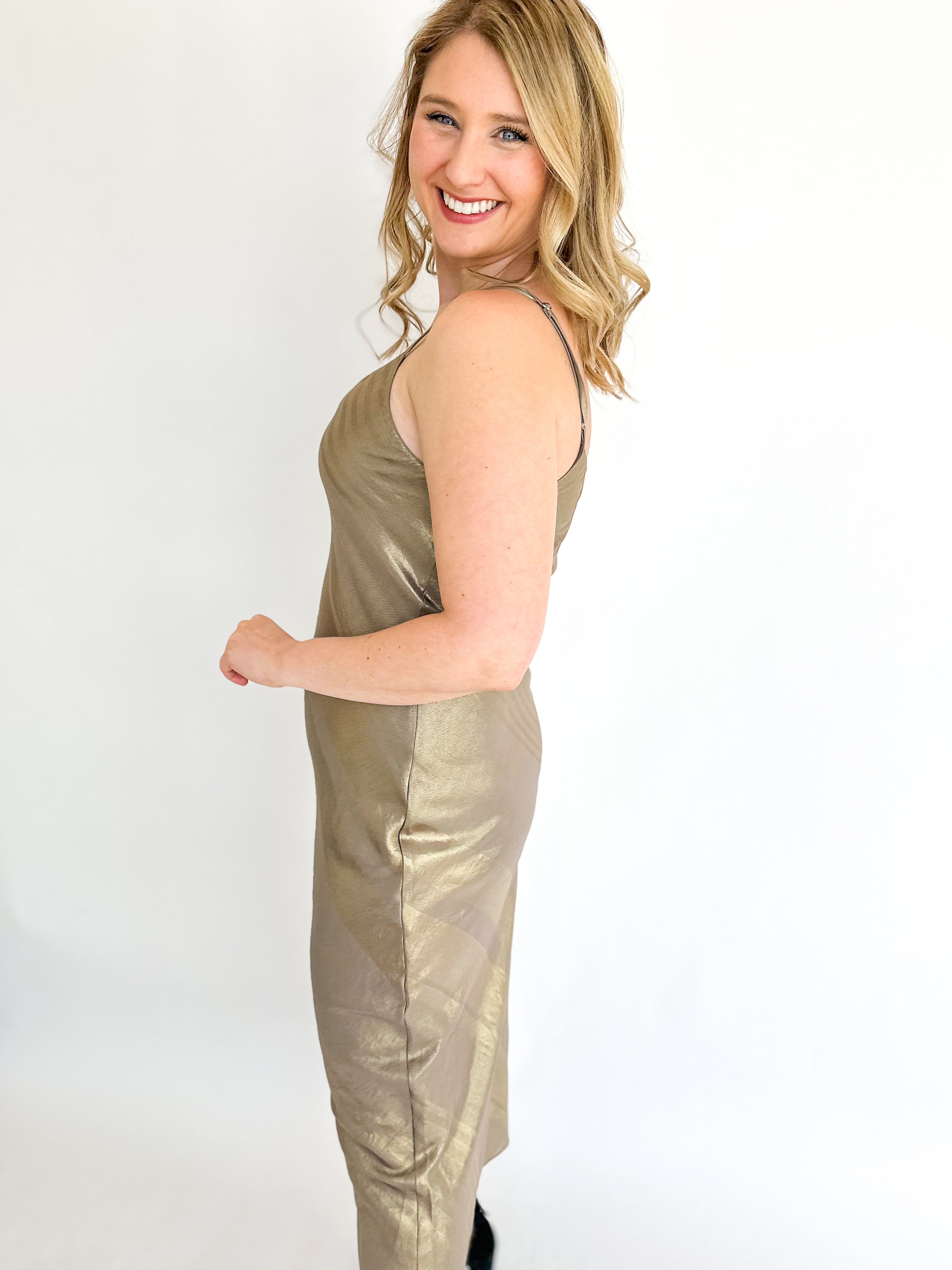 Be Golden Midi Dress-500 Midi-CURRENT AIR CLOTHING-July & June Women's Fashion Boutique Located in San Antonio, Texas