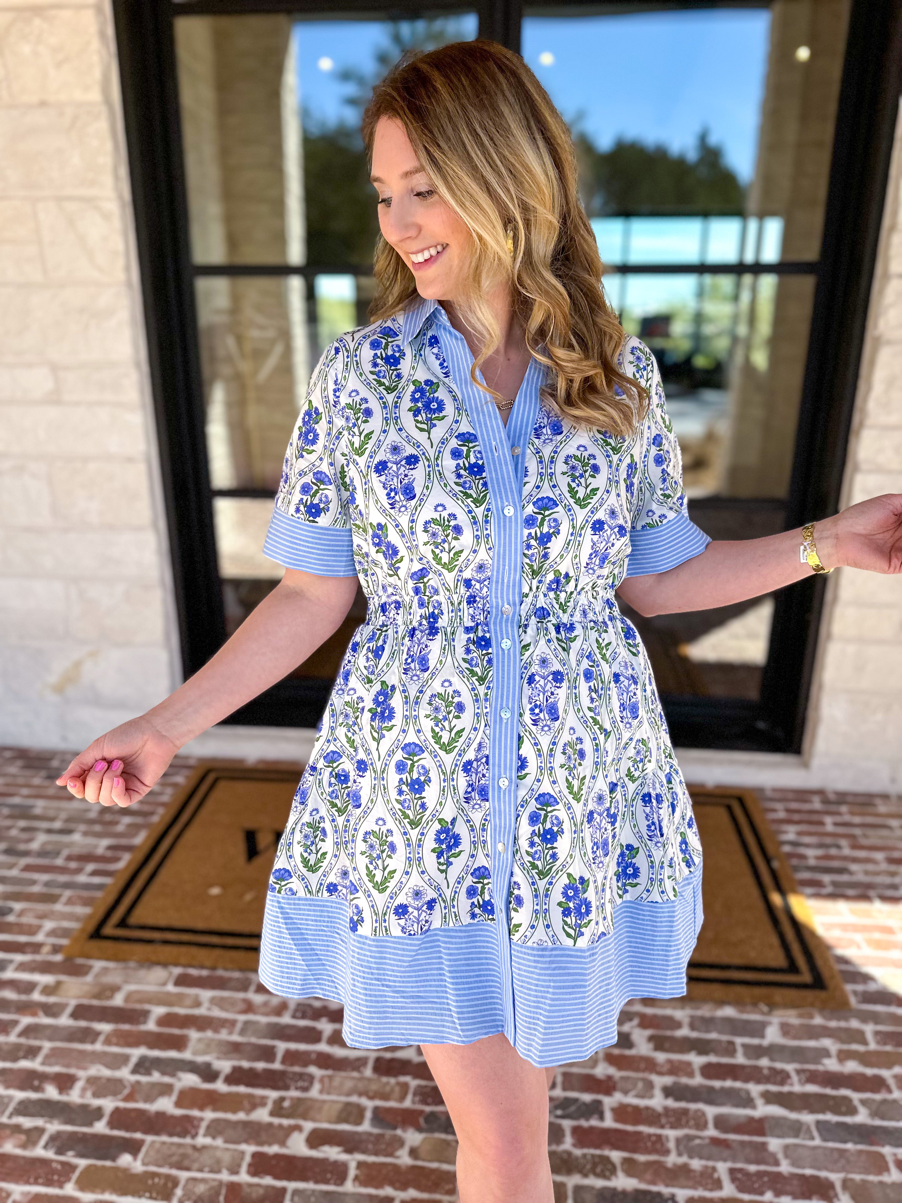 THML - Violet & Blue Floral Garden Mini Dress-510 Mini-THML-July & June Women's Fashion Boutique Located in San Antonio, Texas