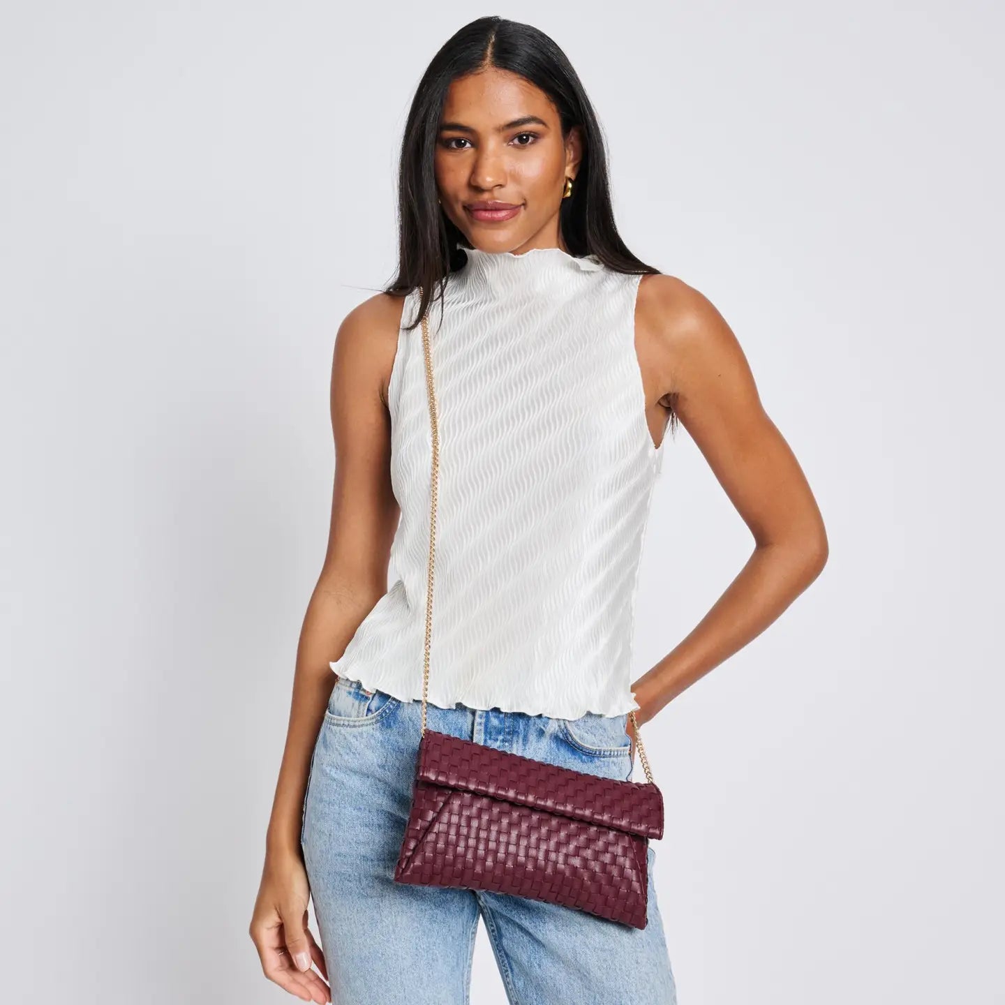 Priscilla Woven Clutch - Wine-130 ACCESSORIES-Moda Luxe-July & June Women's Fashion Boutique Located in San Antonio, Texas