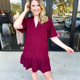THML- Maroon Corduroy Mini Dress-510 Mini-THML-July & June Women's Fashion Boutique Located in San Antonio, Texas