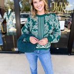 Pine Green Floral Sweater-230 Sweaters/Cardis-ENTRO-July & June Women's Fashion Boutique Located in San Antonio, Texas