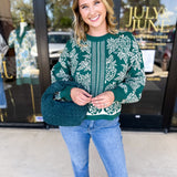 Pine Green Floral Sweater-230 Sweaters/Cardis-ENTRO-July & June Women's Fashion Boutique Located in San Antonio, Texas