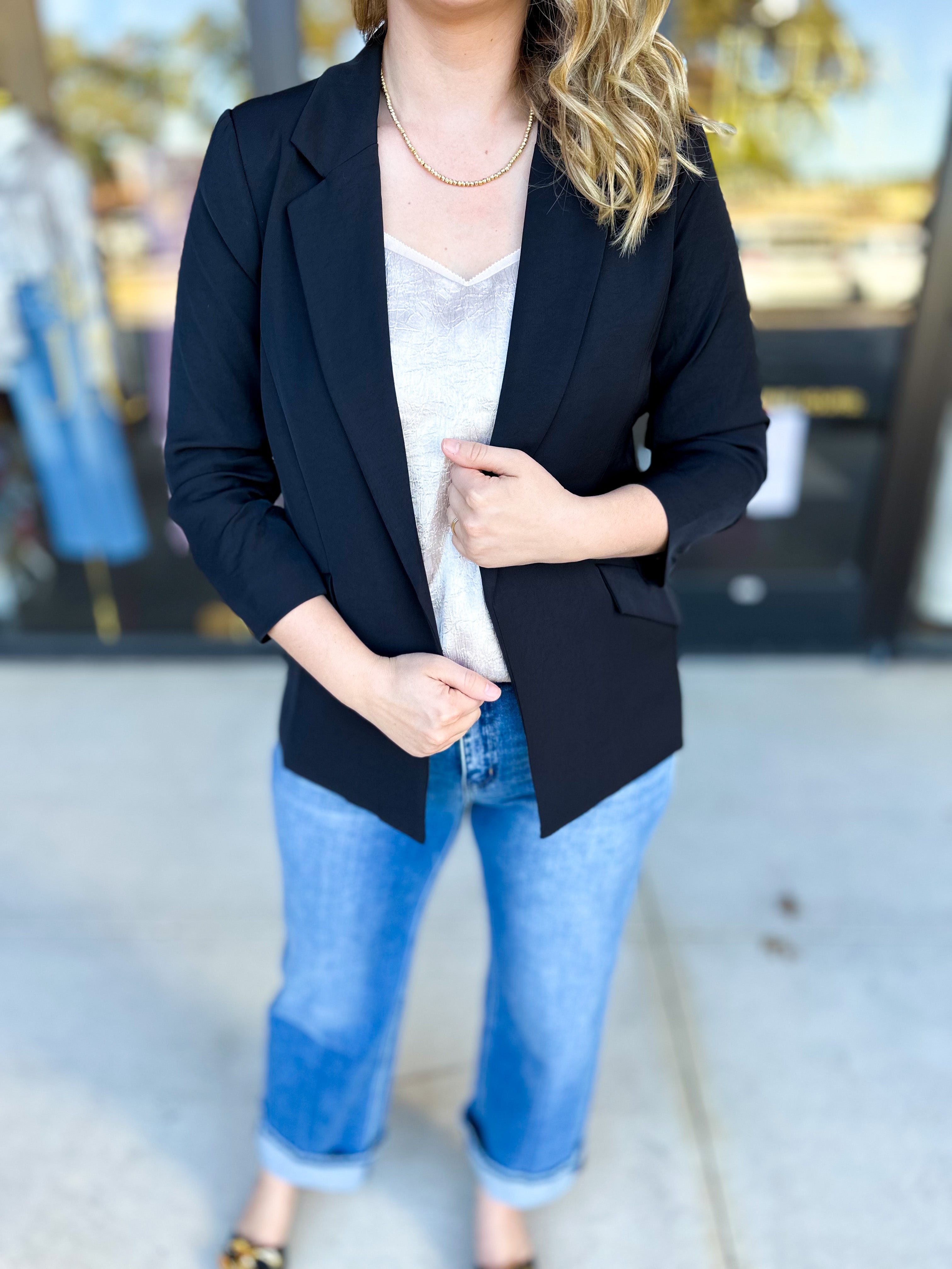 The Blair Blazer - Black-600 Outerwear-SKIES ARE BLUE-July & June Women's Fashion Boutique Located in San Antonio, Texas