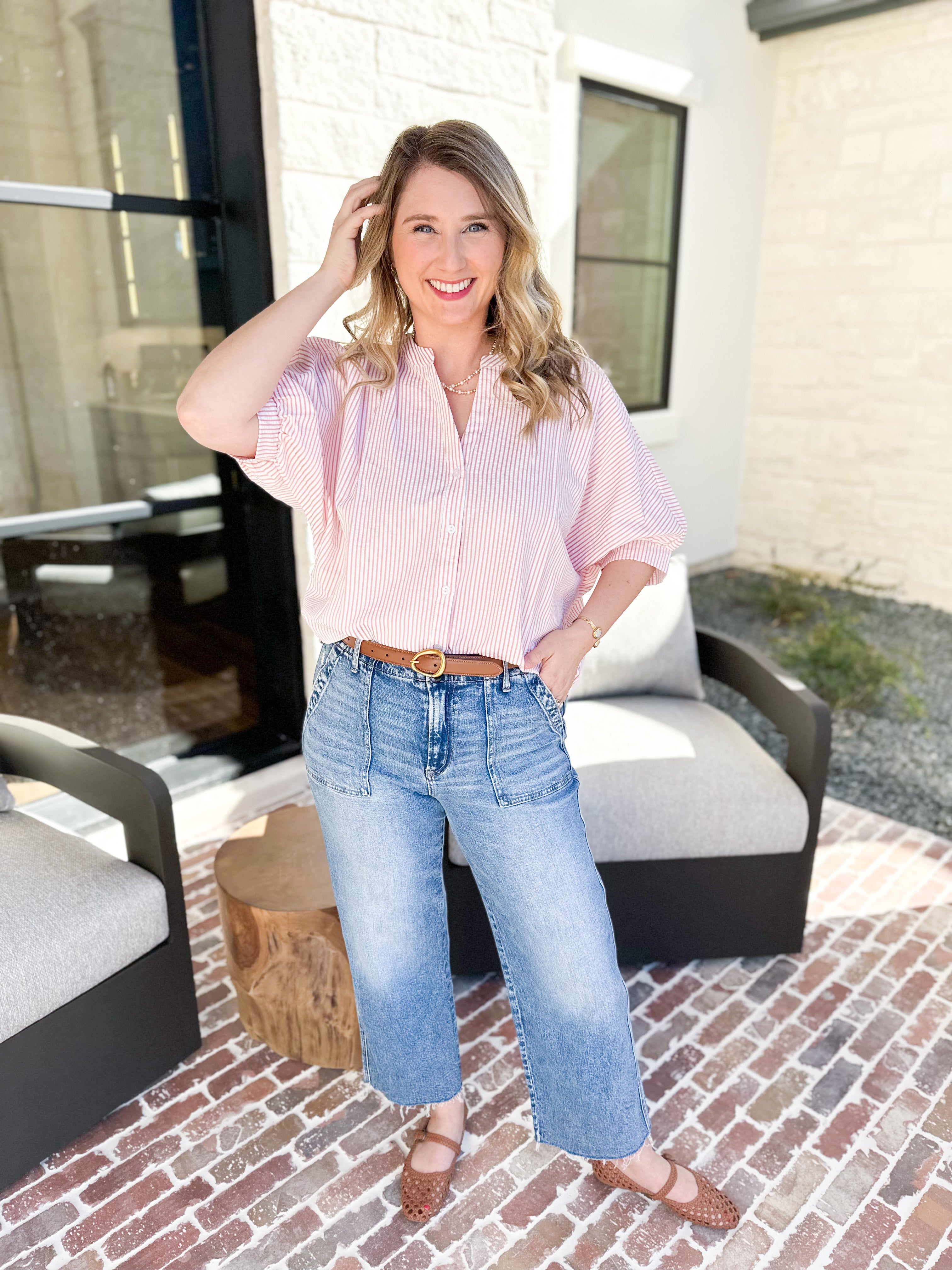 Stripe Dolman Blouse - Pink-200 Fashion Blouses-ALLIE ROSE-July & June Women's Fashion Boutique Located in San Antonio, Texas