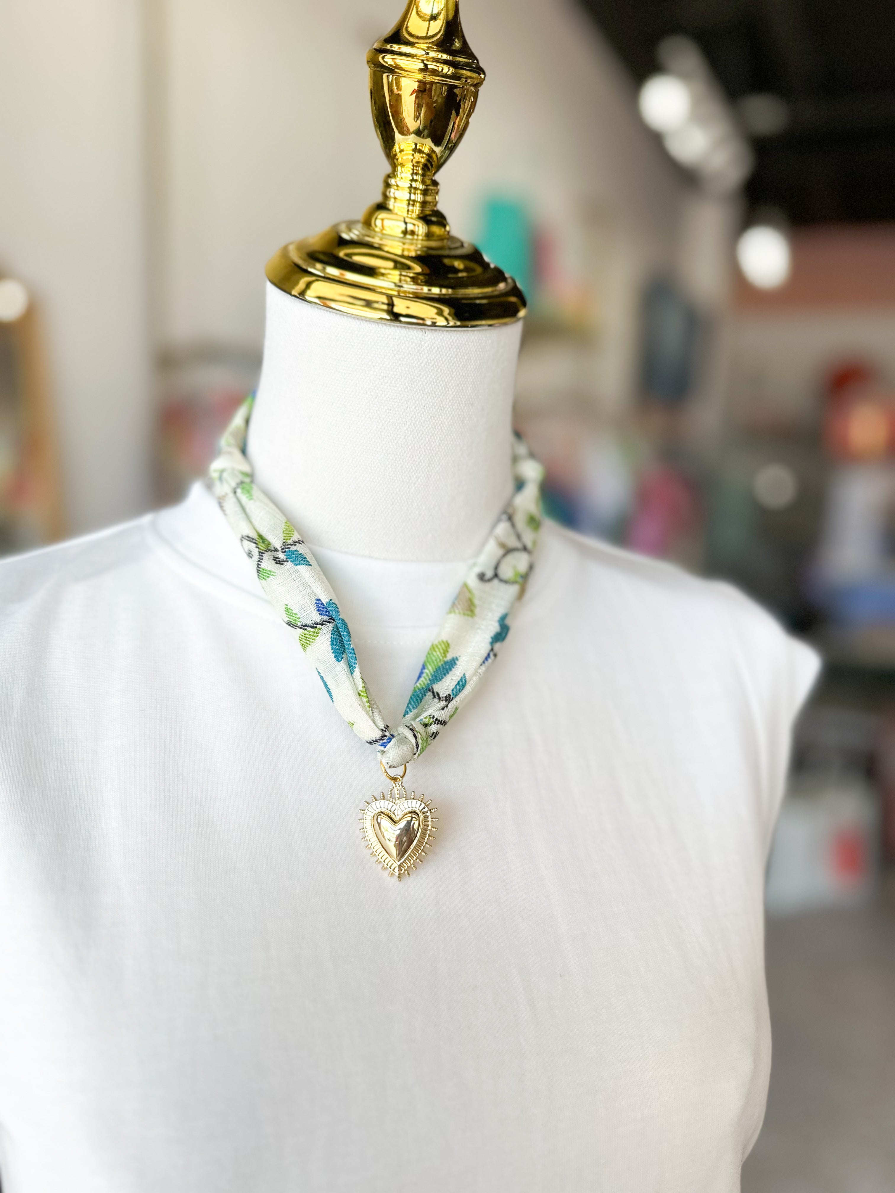 Scarf Necklace - Blue & Green Garden-110 Jewelry & Hair-HART DESIGNS-July & June Women's Fashion Boutique Located in San Antonio, Texas