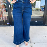 Vervet - Dark High Rise Trouser Wide Leg Jeans-400 Pants-VEVERT BY FLYING MONKEY-July & June Women's Fashion Boutique Located in San Antonio, Texas