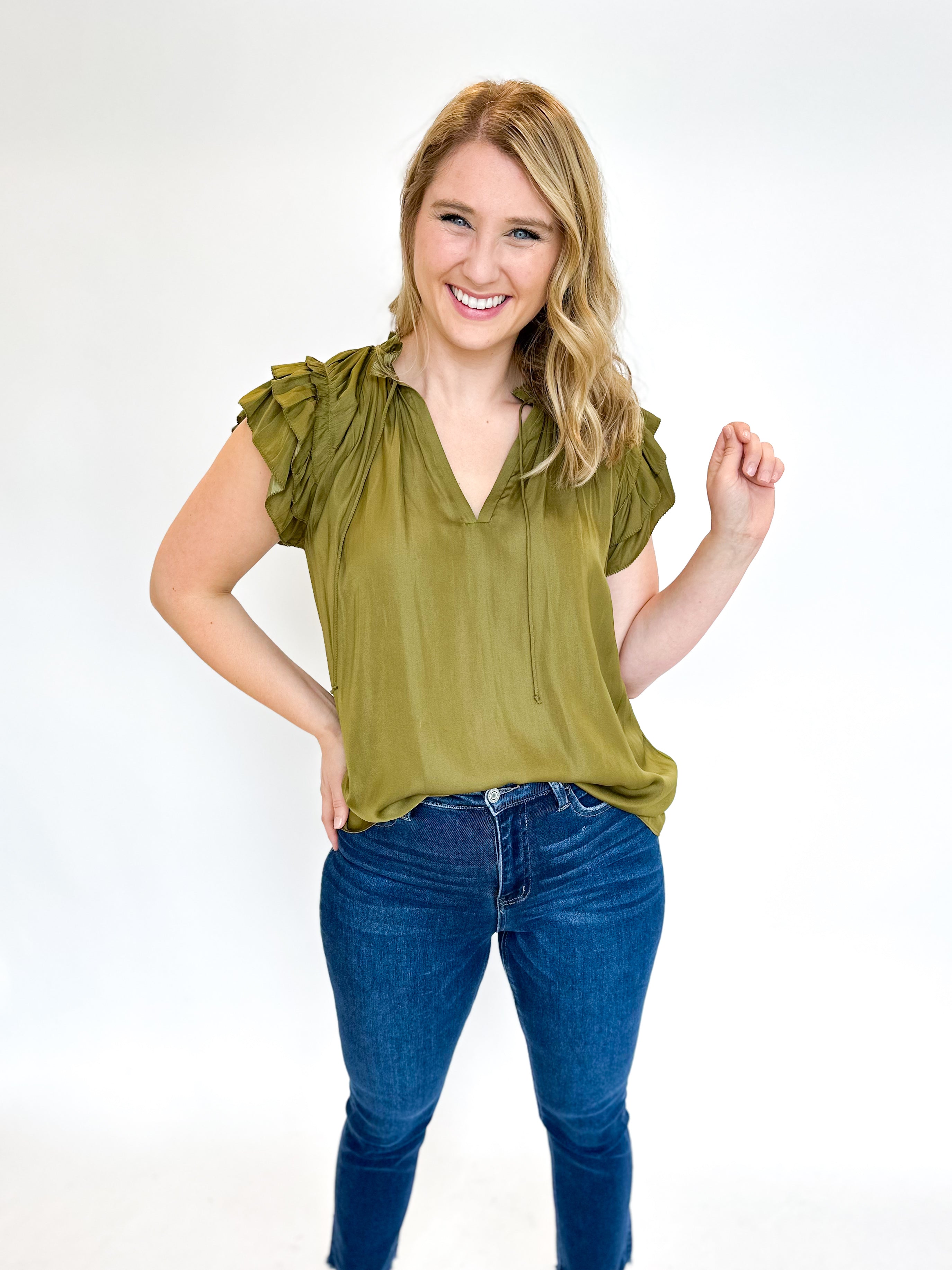 Your Holiday Satin Blouse - Mistletoe Green-200 Fashion Blouses-GRADE & GATHER-July & June Women's Fashion Boutique Located in San Antonio, Texas