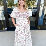 Burgundy Vintage Floral Midi Dress-500 Midi-POLOGRAM-July & June Women's Fashion Boutique Located in San Antonio, Texas