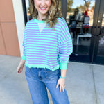 Seafoam Striped Long Sleeve Top-210 Casual Blouses-VEVERET CLOTHING-July & June Women's Fashion Boutique Located in San Antonio, Texas