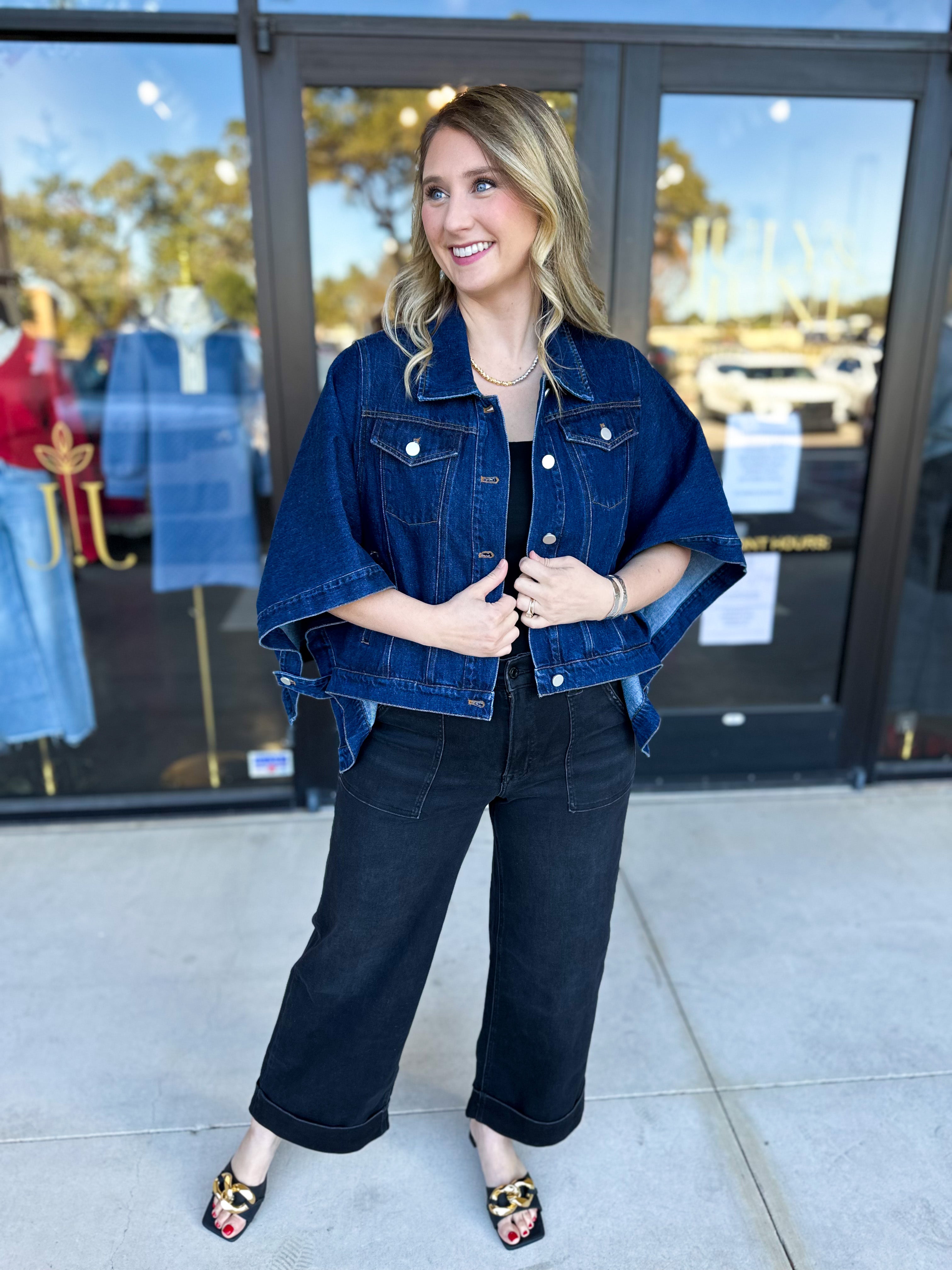 Short Sleeve Denim Jacket-600 Outerwear-TCEC-July & June Women's Fashion Boutique Located in San Antonio, Texas
