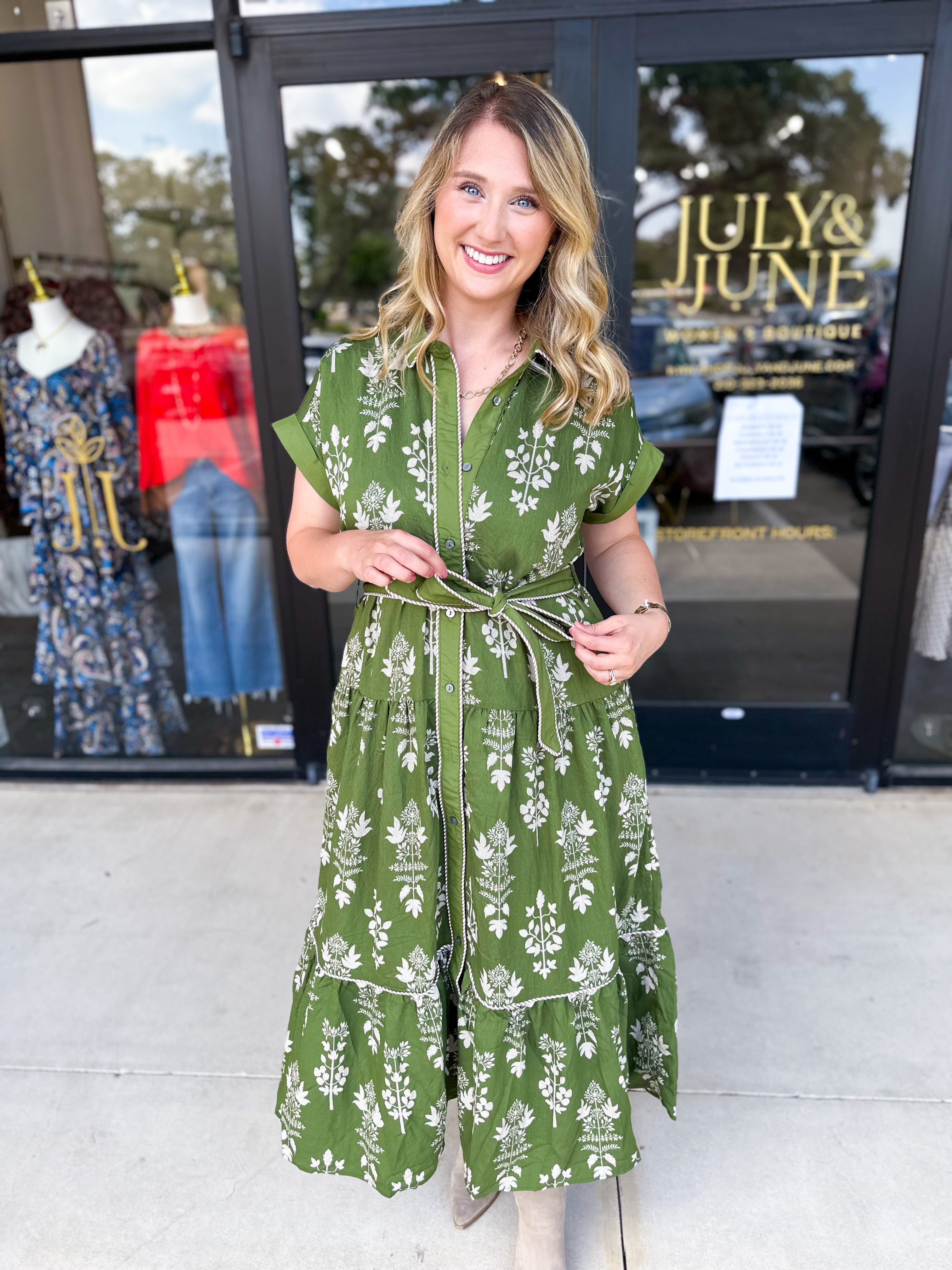 The Kailey Midi Dress - Olive-500 Midi-ENTRO-July & June Women's Fashion Boutique Located in San Antonio, Texas