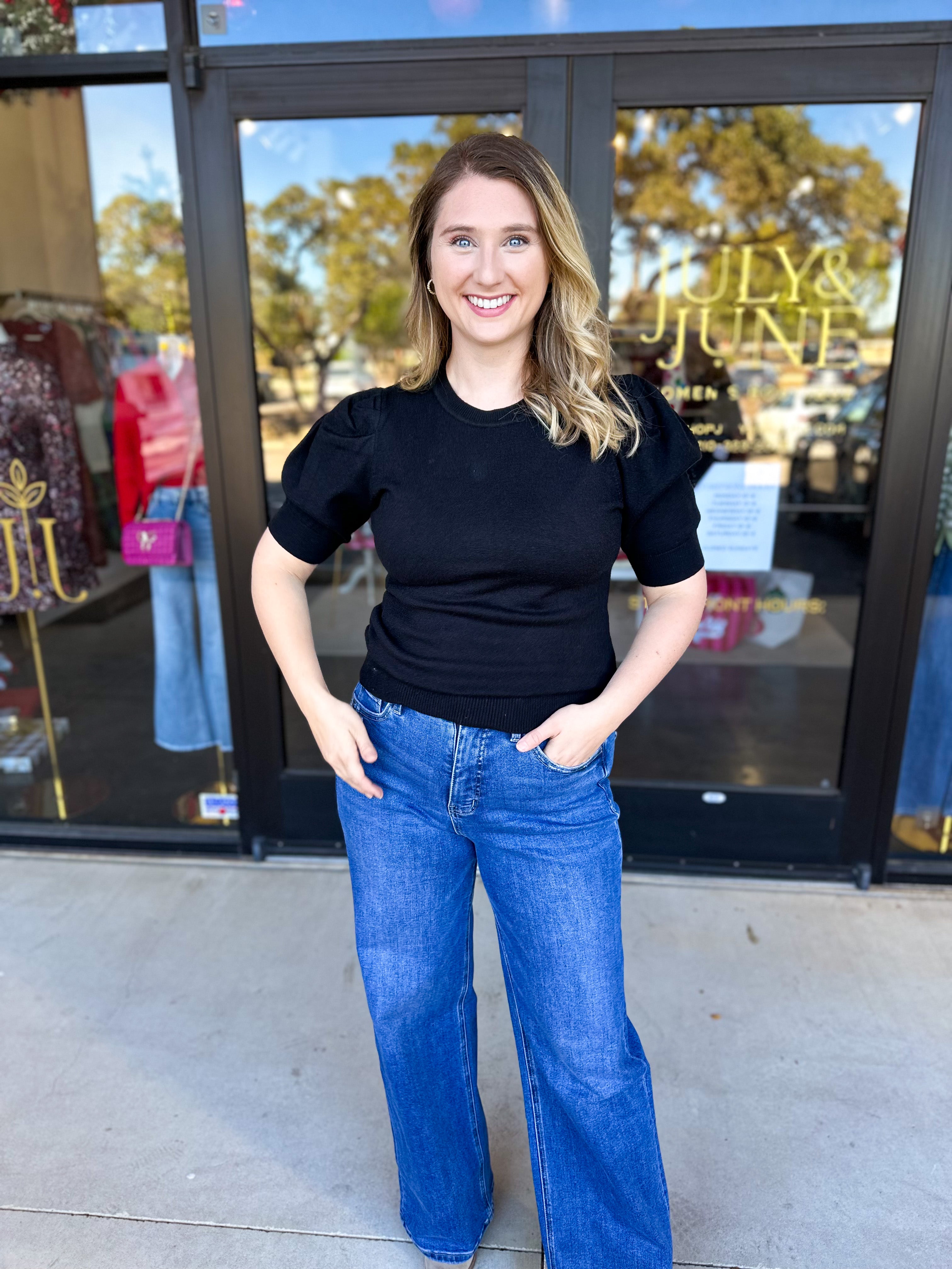 Pink Friday Doorbuster - Chic Short Sleeve Sweater Top - Black - ONLINE-PINK FRIDAY DOORBUSTERS-ZENANA-July & June Women's Fashion Boutique Located in San Antonio, Texas