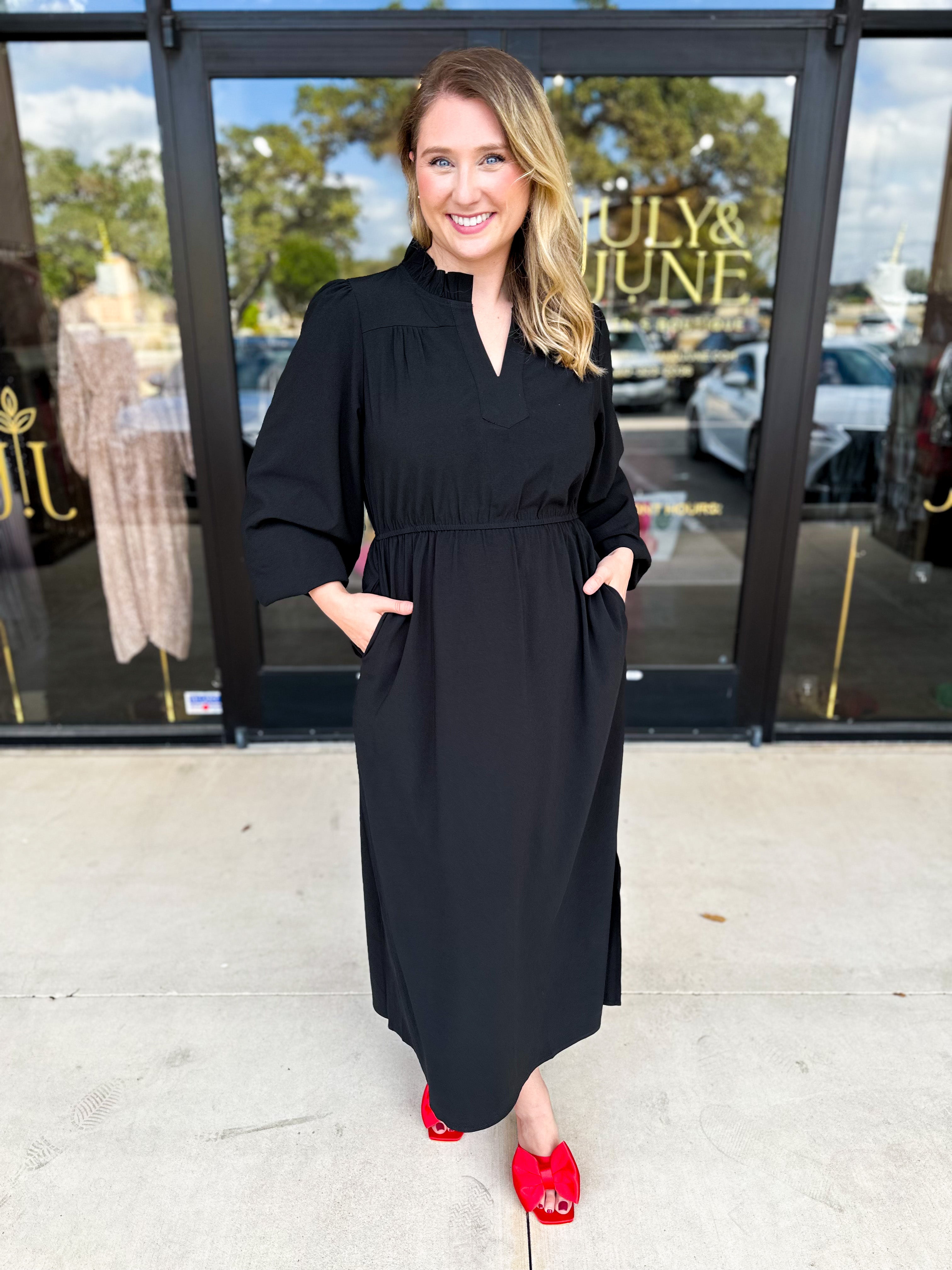 Classic Midi Dress - Black-500 Midi-JODIFL-July & June Women's Fashion Boutique Located in San Antonio, Texas