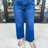 Vervet - Dark Mid Rise Wide Leg Tummy Control Jeans-400 Pants-VEVERT BY FLYING MONKEY-July & June Women's Fashion Boutique Located in San Antonio, Texas