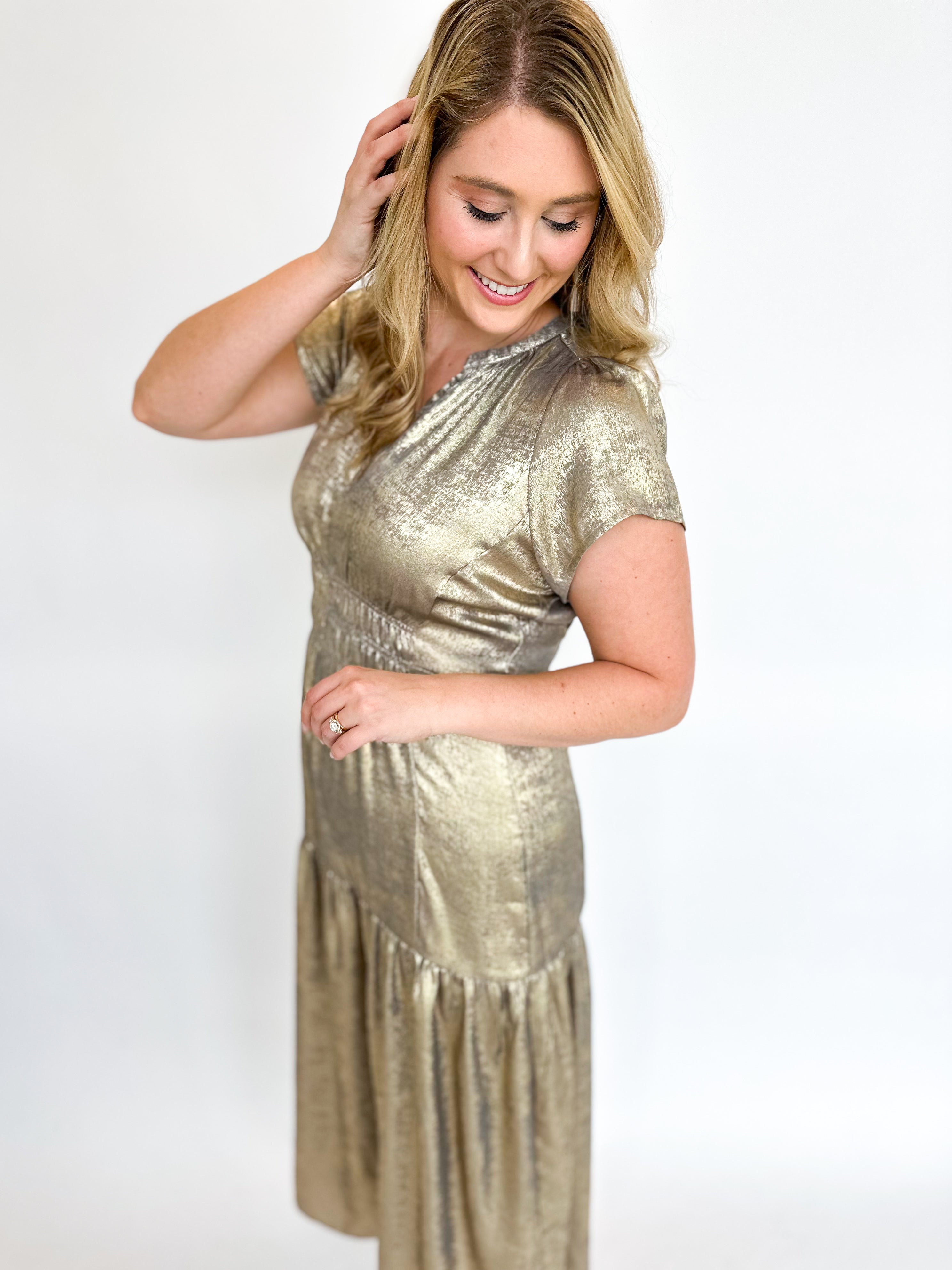 Silver & Gold Shine Midi Dress-500 Midi-GRADE & GATHER-July & June Women's Fashion Boutique Located in San Antonio, Texas
