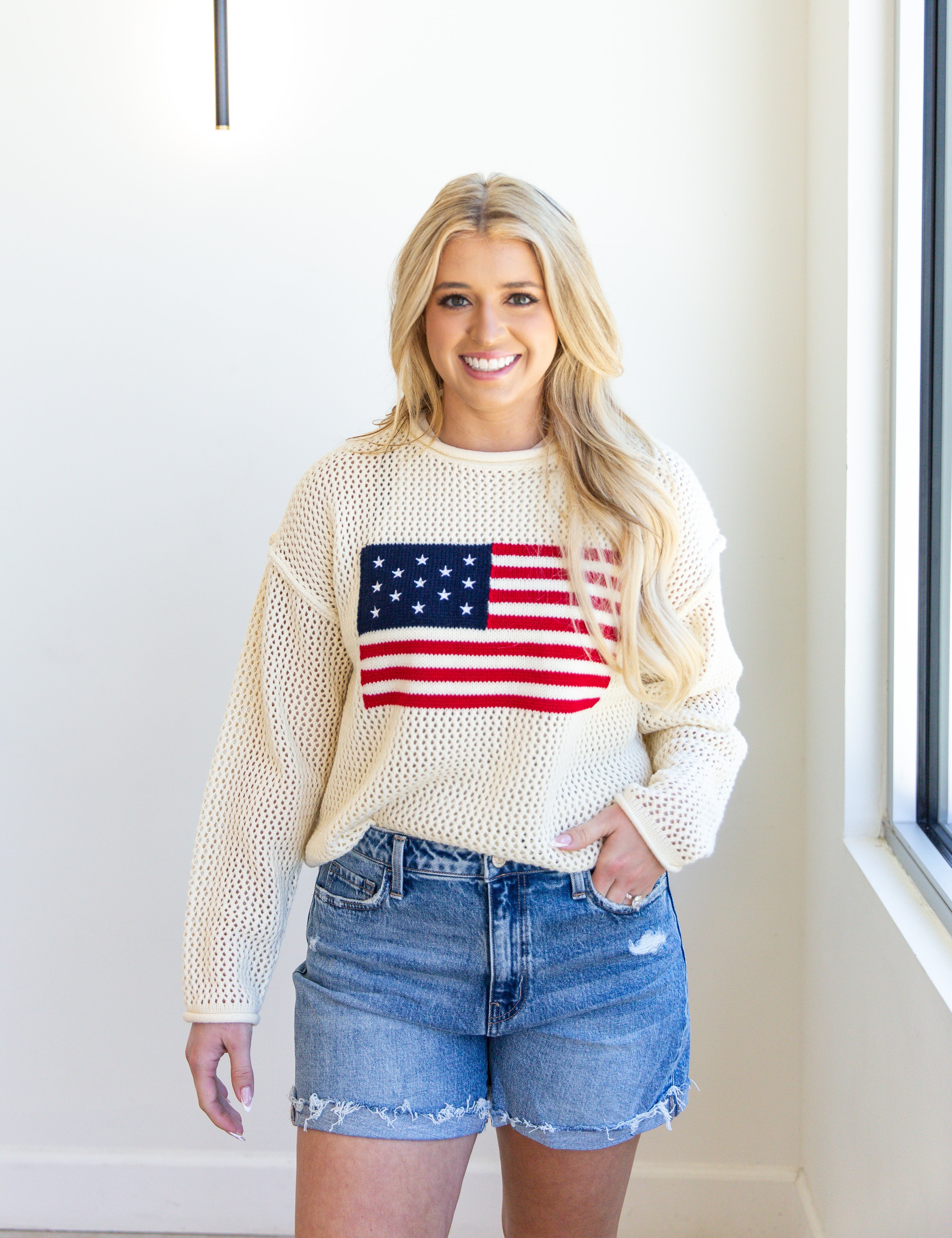 American Vintage Knit Sweater Top - Cream-230 Sweaters/Cardis-JODIFL-July & June Women's Fashion Boutique Located in San Antonio, Texas