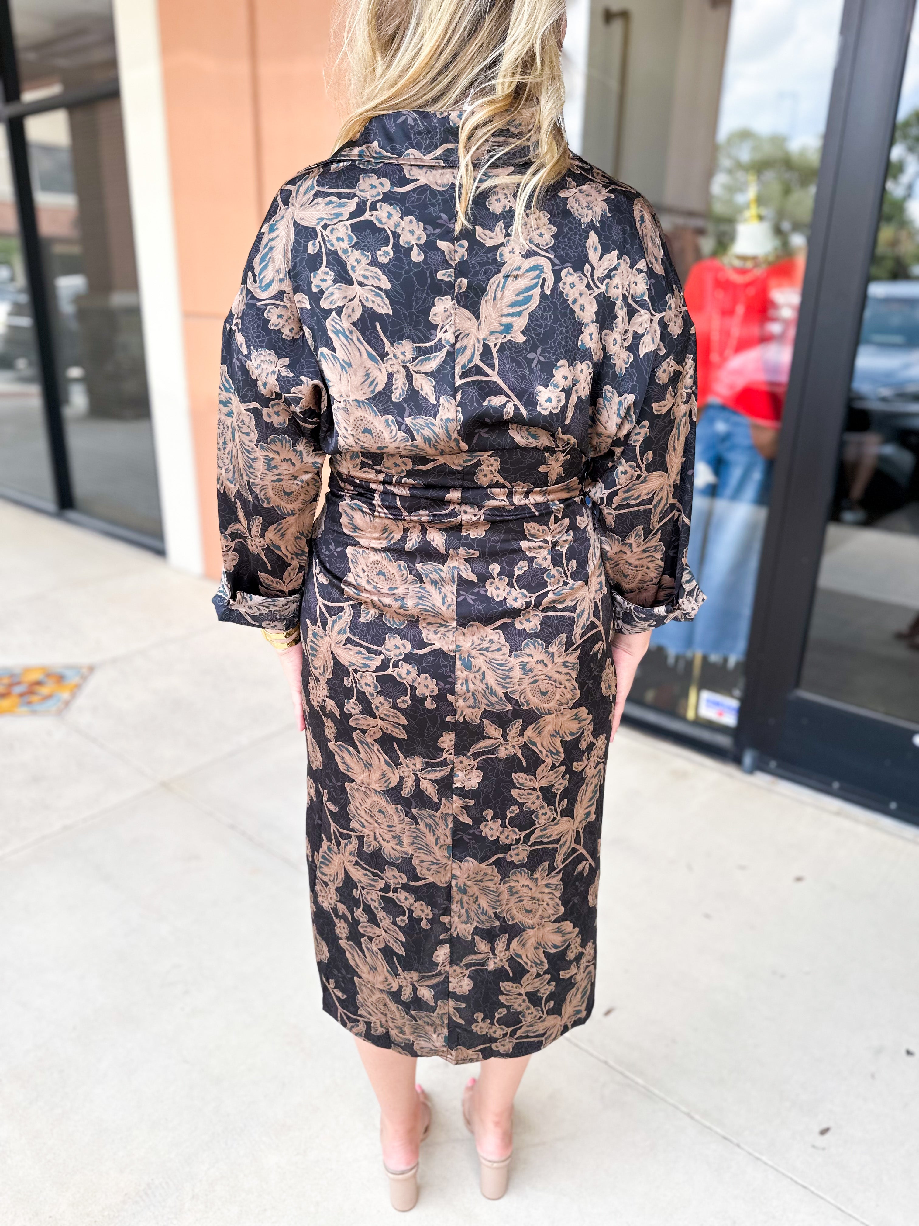 Gold Floral Elegance Midi Dress-500 Midi-FATE-July & June Women's Fashion Boutique Located in San Antonio, Texas