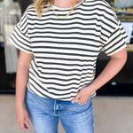 Black & White Knit Tee-210 Casual Blouses-POLOGRAM-July & June Women's Fashion Boutique Located in San Antonio, Texas