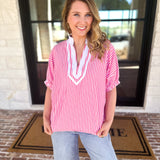 Seersucker Sweet Blouse - Pink-200 Fashion Blouses-ENTRO-July & June Women's Fashion Boutique Located in San Antonio, Texas