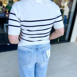 Short Sleeve Stripped Sweater Top - Ivory & Navy-230 Sweaters/Cardis-ALLIE ROSE-July & June Women's Fashion Boutique Located in San Antonio, Texas