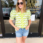 Chartreuse Floral Blouse-200 Fashion Blouses-ENTRO-July & June Women's Fashion Boutique Located in San Antonio, Texas