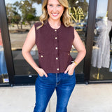 Classic Chic Knit Vest - Brown-230 Sweaters/Cardis-ENTRO-July & June Women's Fashion Boutique Located in San Antonio, Texas