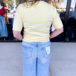 Short Sleeve Stripped Sweater Top - Lemon-230 Sweaters/Cardis-ALLIE ROSE-July & June Women's Fashion Boutique Located in San Antonio, Texas