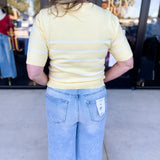 Short Sleeve Stripped Sweater Top - Lemon-230 Sweaters/Cardis-ALLIE ROSE-July & June Women's Fashion Boutique Located in San Antonio, Texas