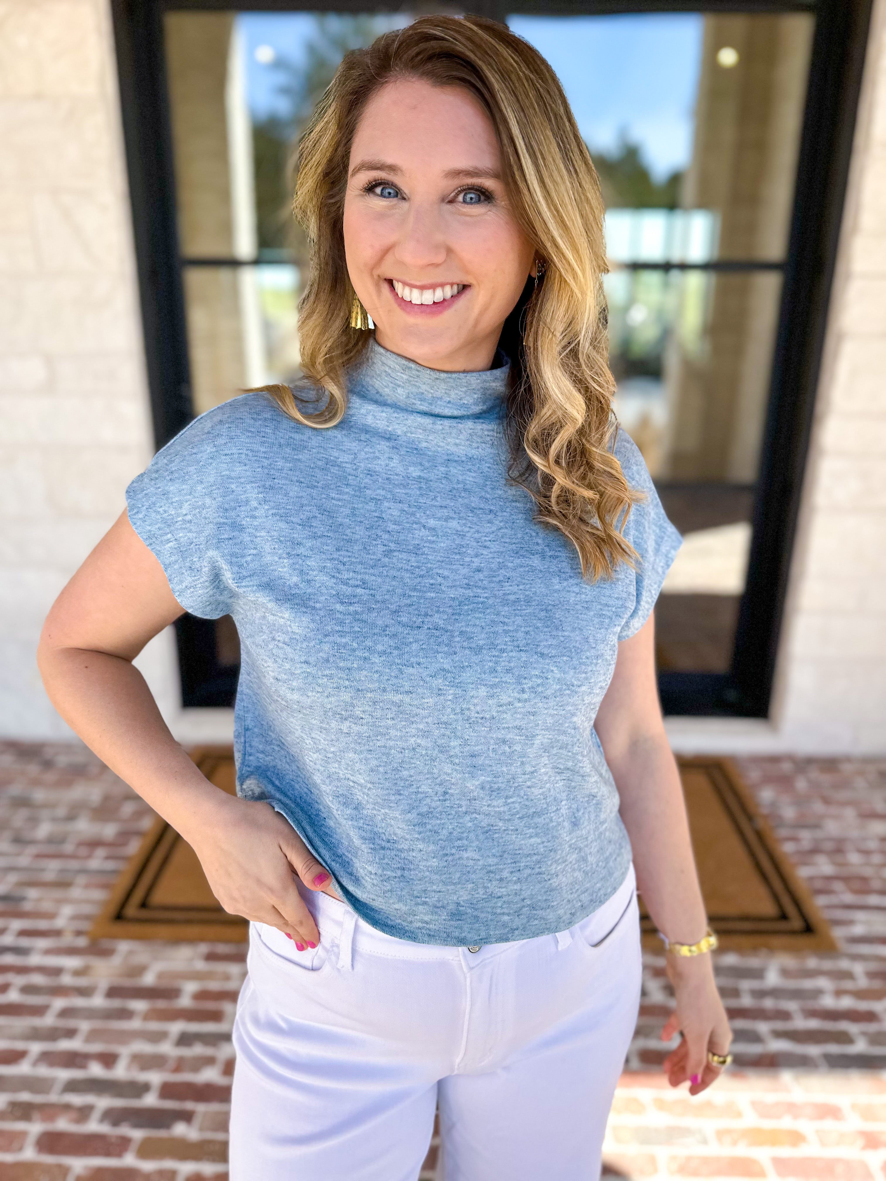 Soft Bloom Everyday Knit Top - Light Blue-230 Sweaters/Cardis-ENTRO-July & June Women's Fashion Boutique Located in San Antonio, Texas