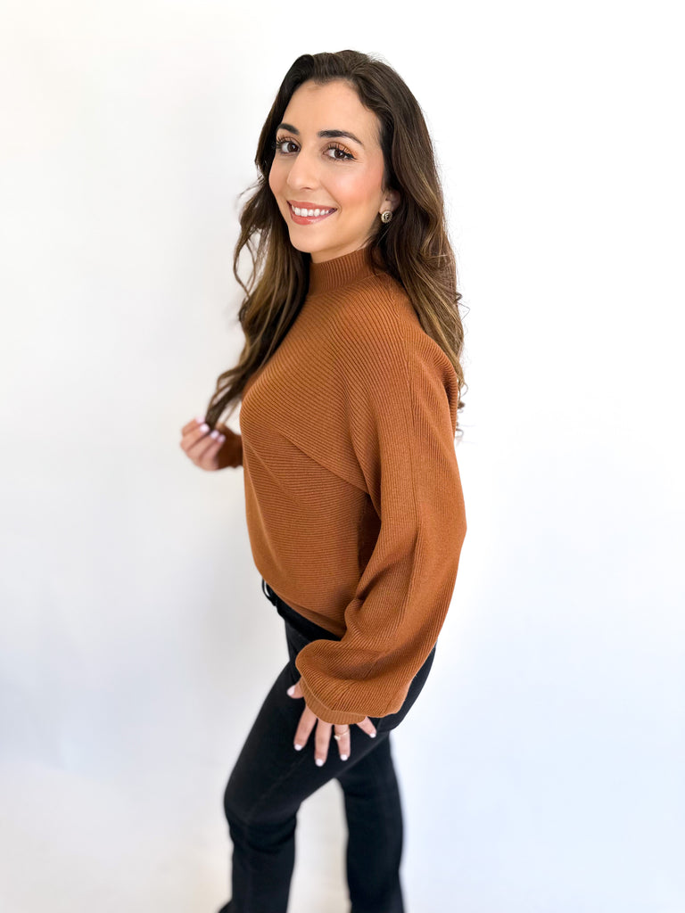 Butter Soft Ribbed Mock Neck Sweater- Camel-230 Sweaters/Cardis-GILLI CLOTHING-July & June Women's Fashion Boutique Located in San Antonio, Texas