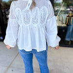 The Lace Details Blouse Long Sleeve - Ivory-200 Fashion Blouses-FATE-July & June Women's Fashion Boutique Located in San Antonio, Texas