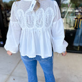 The Lace Details Blouse Long Sleeve - Ivory-200 Fashion Blouses-FATE-July & June Women's Fashion Boutique Located in San Antonio, Texas