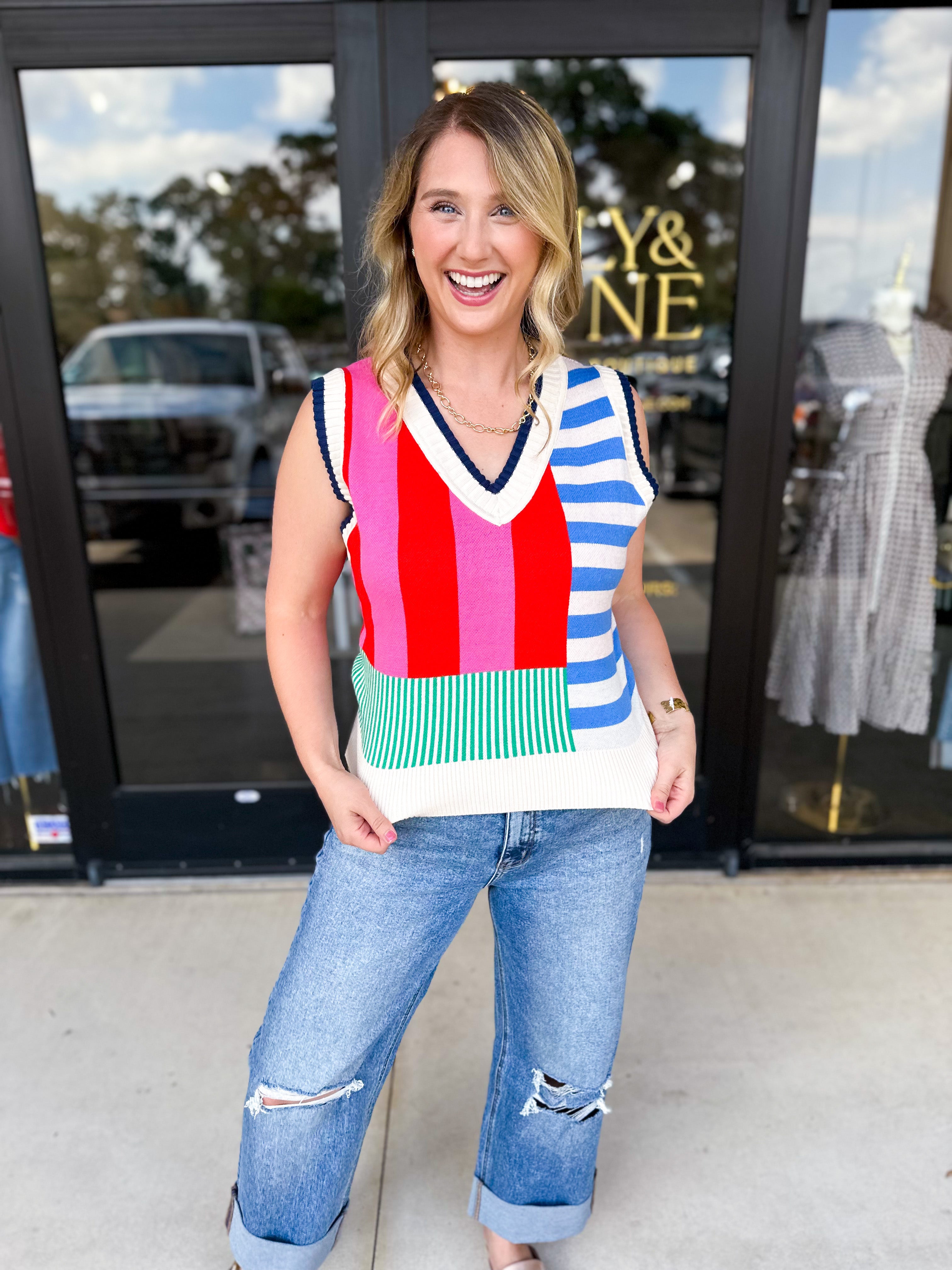 THML - Sleeveless Colorful Sweater Top-230 Sweaters/Cardis-THML-July & June Women's Fashion Boutique Located in San Antonio, Texas