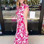 Deep Pink Floral Midi Dress-500 Midi-PINCH-July & June Women's Fashion Boutique Located in San Antonio, Texas