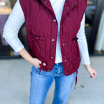 Quilted Bow Vest - Burgundy-600 Outerwear-BLU PEPPER-July & June Women's Fashion Boutique Located in San Antonio, Texas