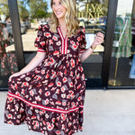 Chocolate Brown Floral Midi Dress-500 Midi-ENTRO-July & June Women's Fashion Boutique Located in San Antonio, Texas