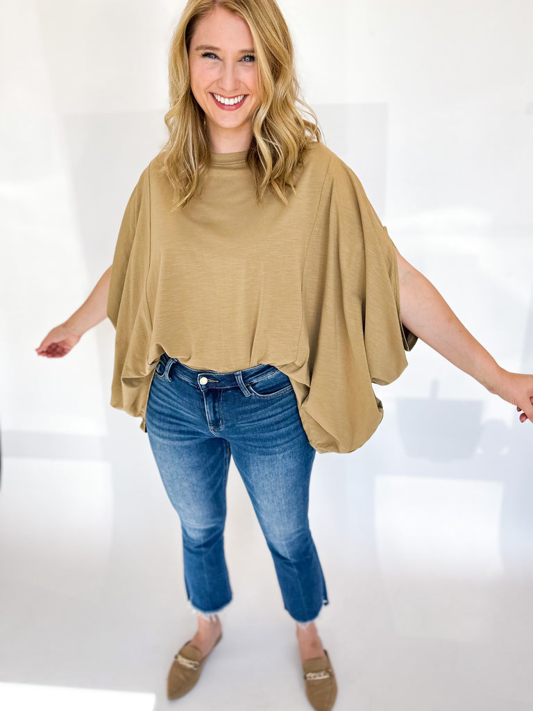 Casual Cool Oversized Tee - Taupe-210 Casual Blouses-HEYSON-July & June Women's Fashion Boutique Located in San Antonio, Texas