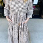 Taupe & Black Midi Dress-500 Midi-POLOGRAM-July & June Women's Fashion Boutique Located in San Antonio, Texas