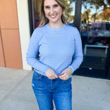 Tailored Cable Knit Sweater Top - Soft Blue-230 Sweaters/Cardis-ALLIE ROSE-July & June Women's Fashion Boutique Located in San Antonio, Texas