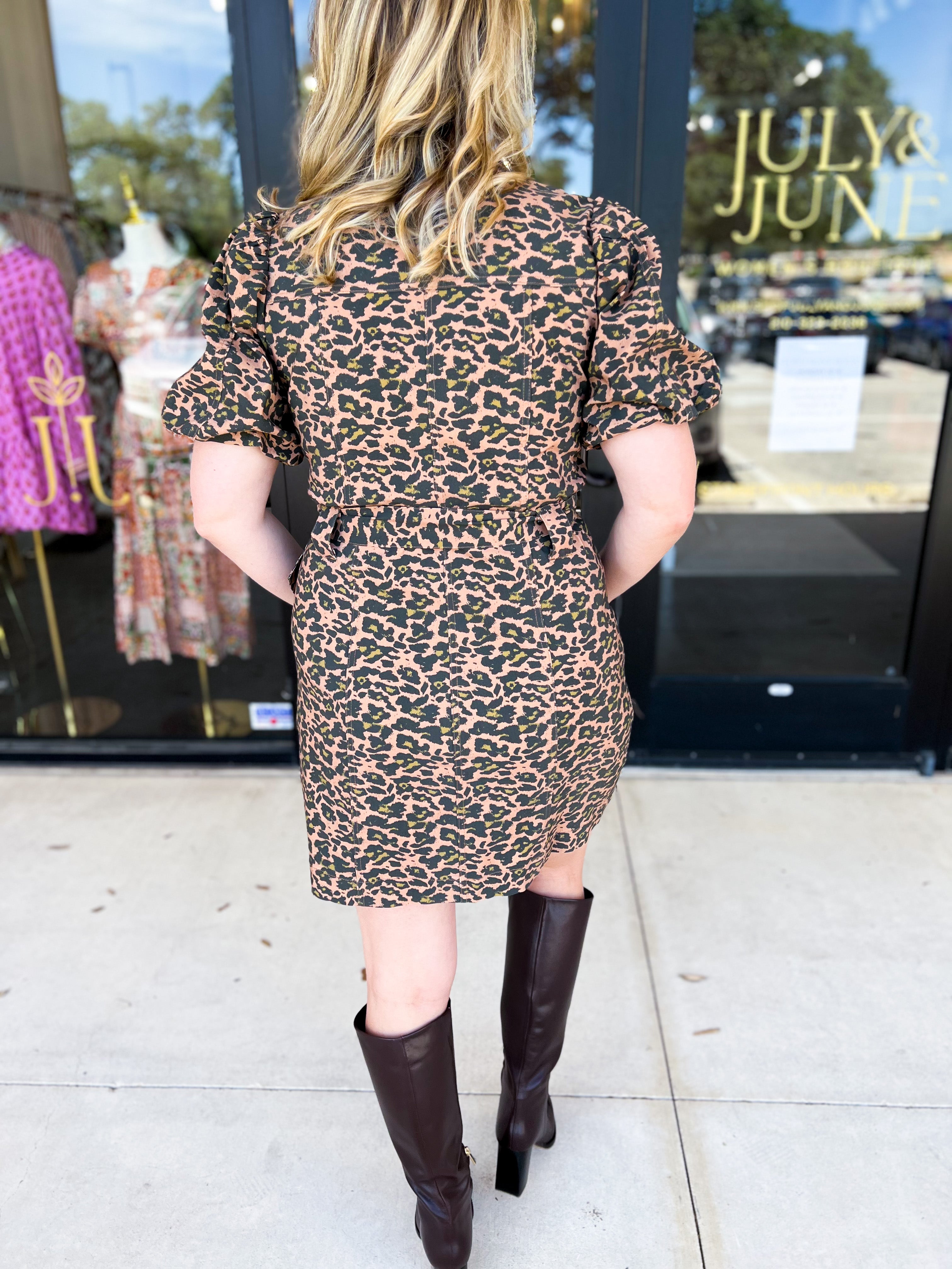 Olive Leopard Mini Dress-510 Mini-FATE-July & June Women's Fashion Boutique Located in San Antonio, Texas