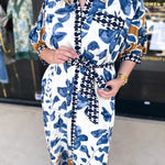 Slate Blue & Rust Watercolor Midi Dress-500 Midi-ENTRO-July & June Women's Fashion Boutique Located in San Antonio, Texas
