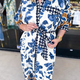 Slate Blue & Rust Watercolor Midi Dress-500 Midi-ENTRO-July & June Women's Fashion Boutique Located in San Antonio, Texas
