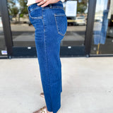 Vervet - Dark Mid Rise Wide Leg Tummy Control Jeans-400 Pants-VEVERT BY FLYING MONKEY-July & June Women's Fashion Boutique Located in San Antonio, Texas